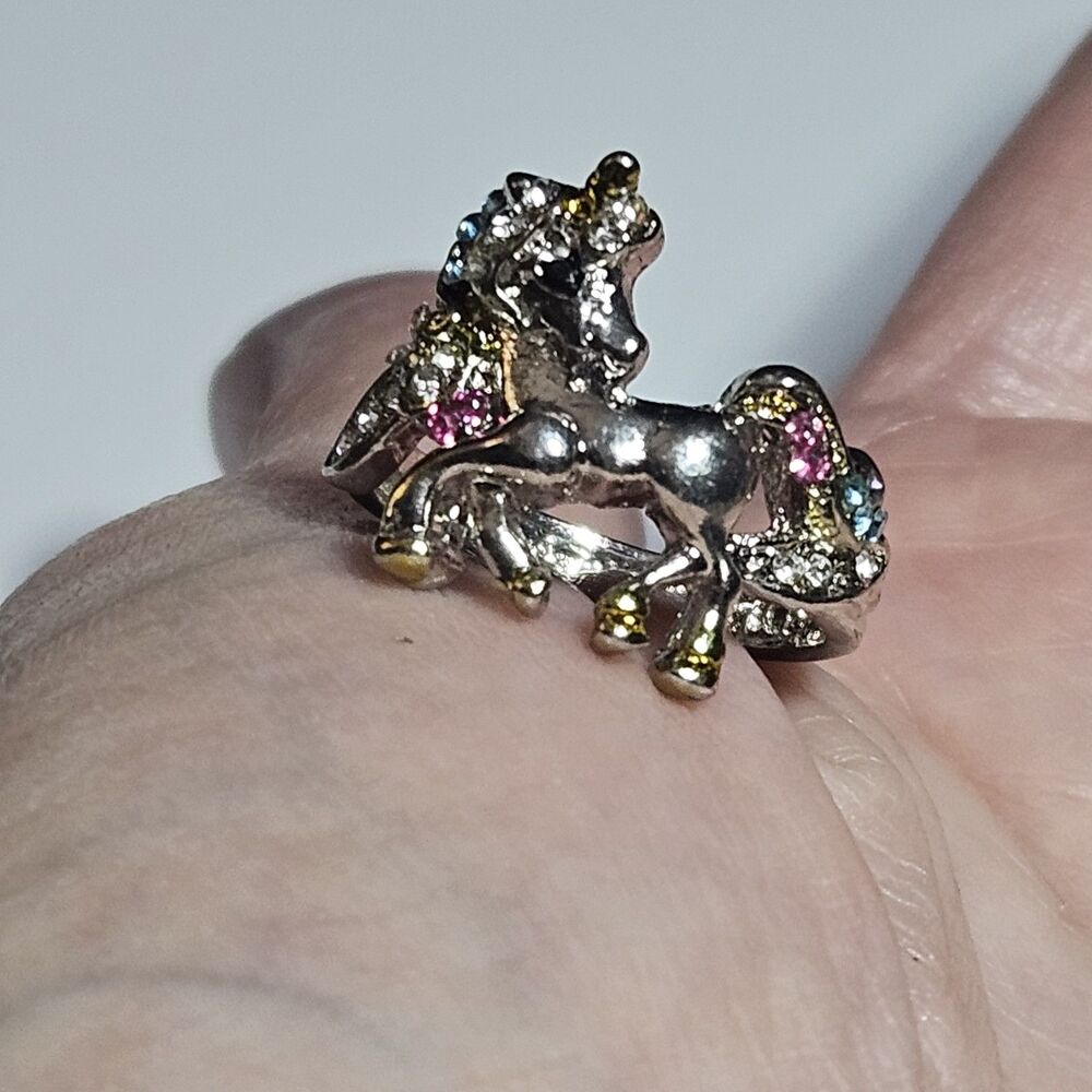 Silver Tone Unicorn You Are Magical Pastel Rhinestone Ring Size 6